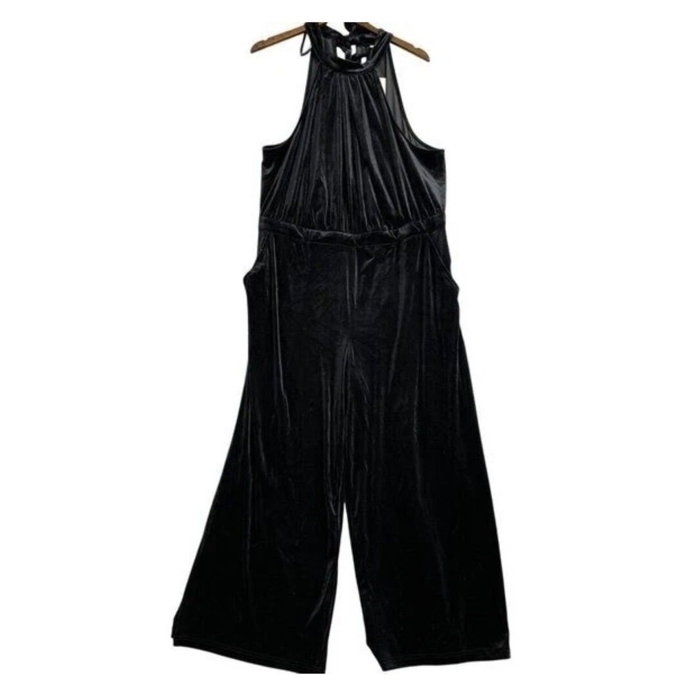 A New Day Womens Velvet Halter Neck Wide Leg Jumpsuit Black XXL